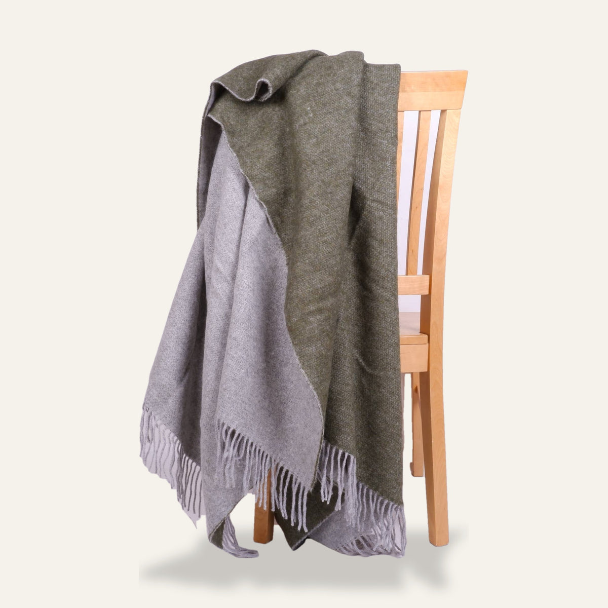 Plaid en laine mérinos bicolore – Vert-gris