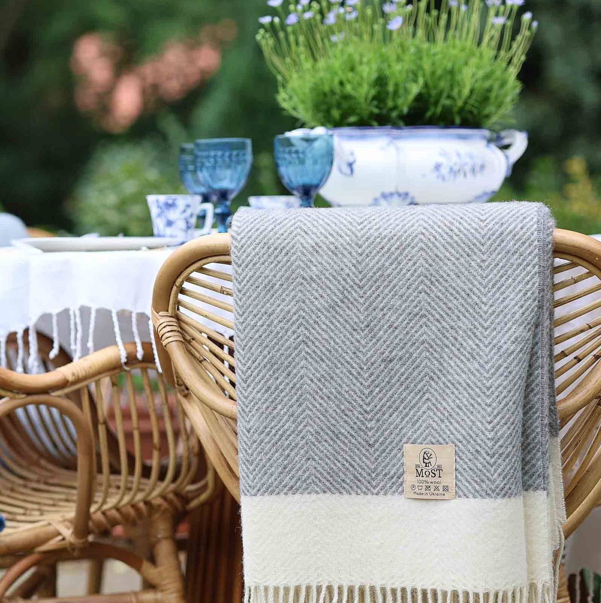 Plaid en laine FLORENCE gris