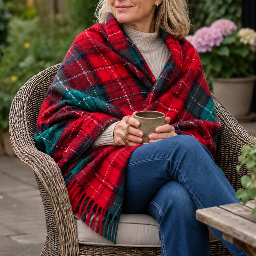 Plaid écossais en laine, tartan rouge et vert
