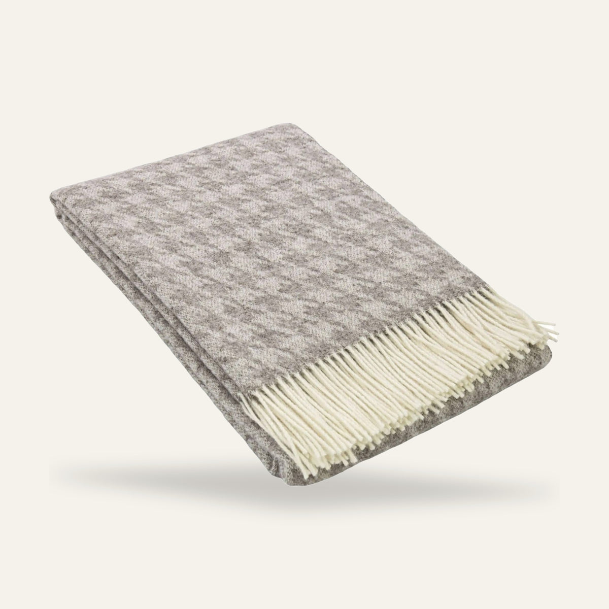 Plaid pied-de-poule en laine d'agneau – Beige