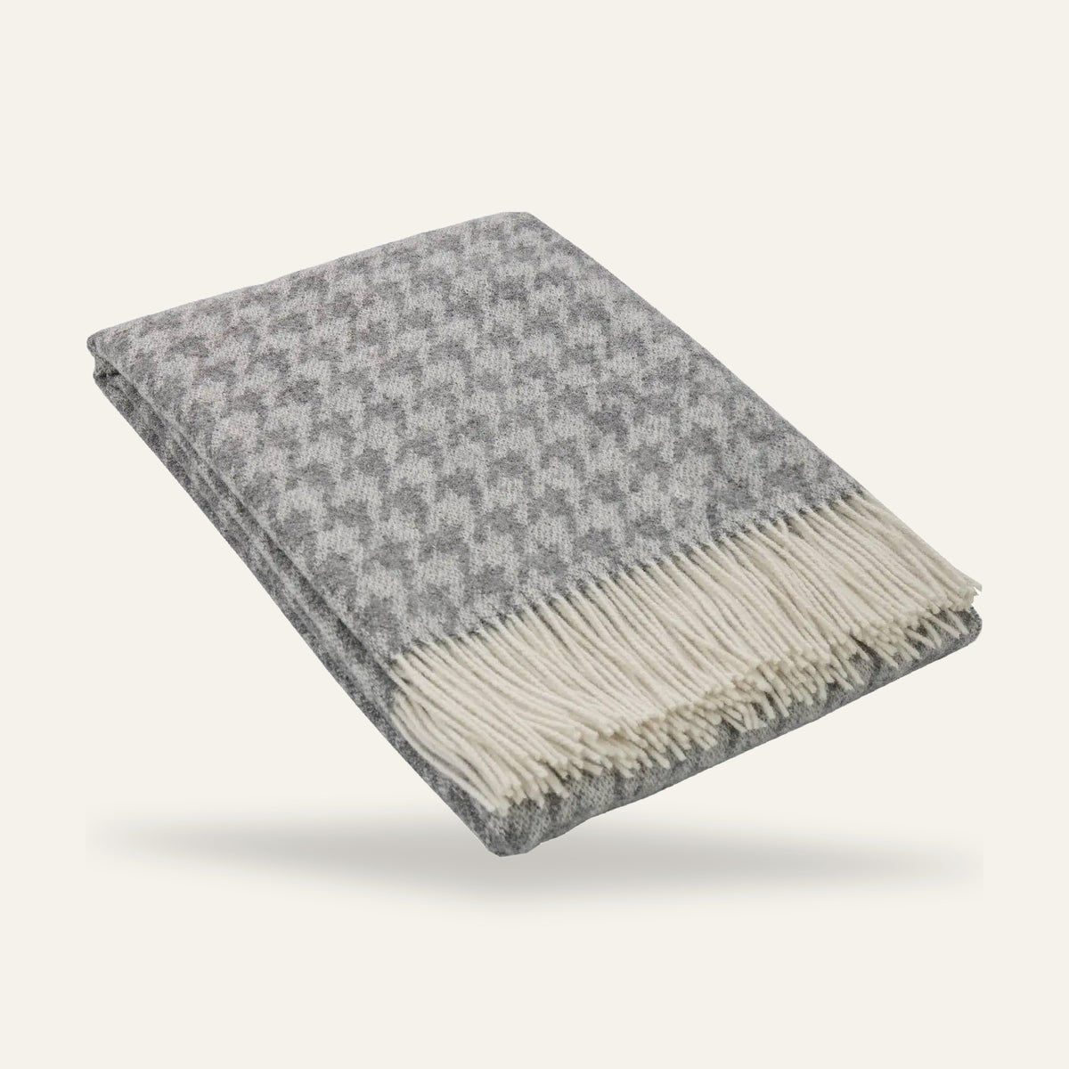 Plaid pied-de-poule en laine d'agneau – Gris