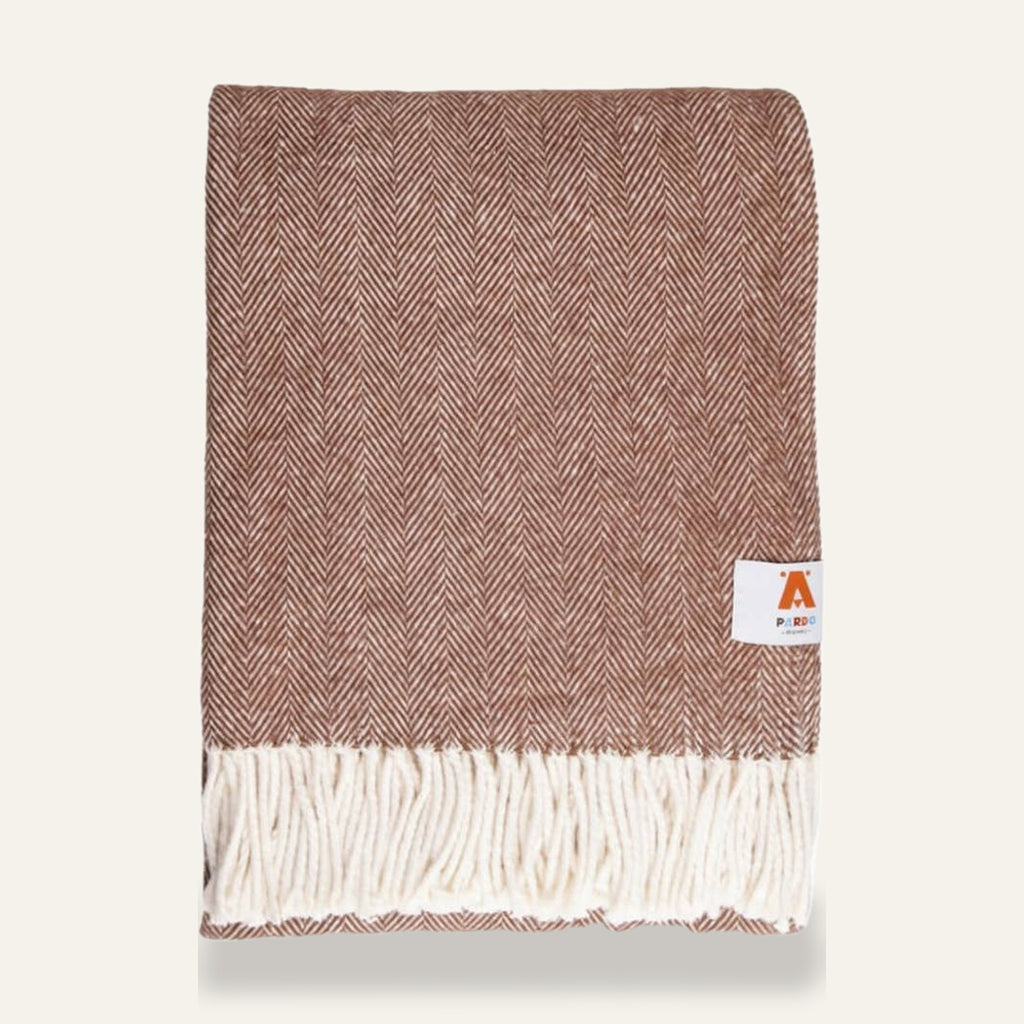 Plaid XXL en coton à chevrons marron