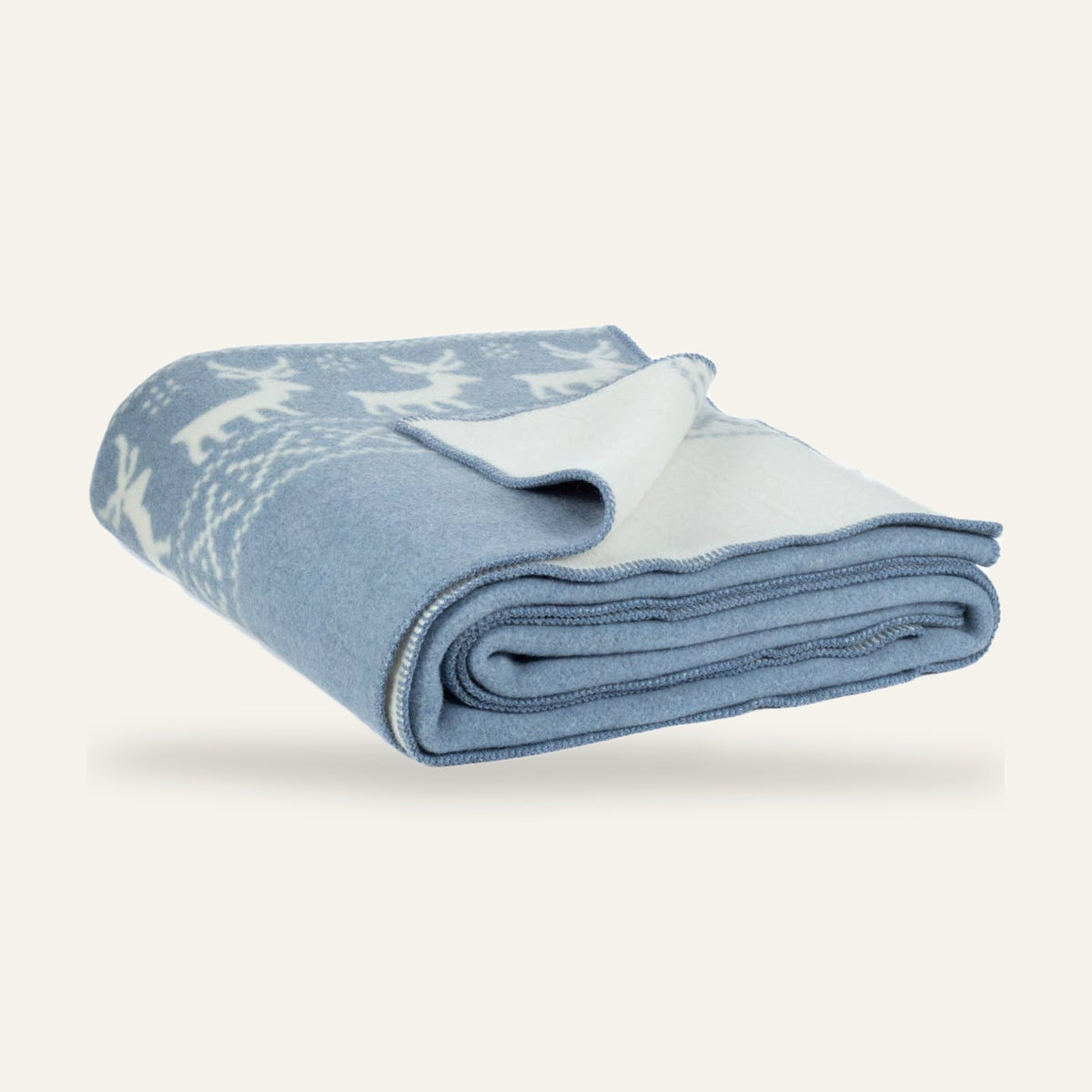 Grand plaid en laine mérinos REINDEER – Bleu et blanc